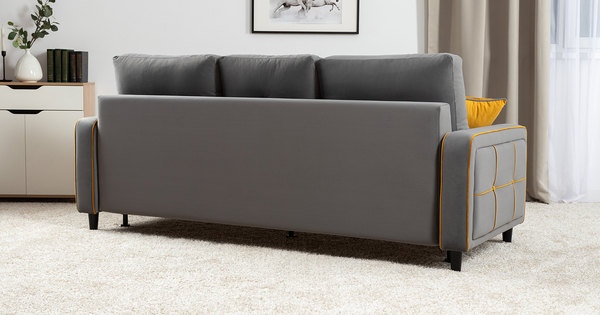 Диван-кровать прямой Черри ТД 287 велюр Irida 21 серый, Эвита умбер горчичный