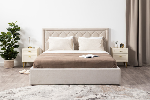 Кровать Марион 160 велюр OCEAN 002 бежевый с ортопедическим основанием и подъемным механизмом (спальное место 160 х 200)