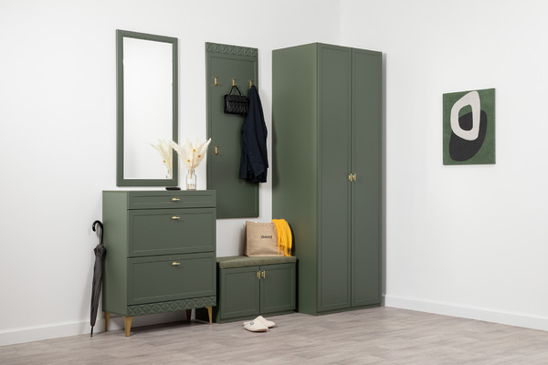 Шкаф двустворчатый Марион 16.340.02 дымчатый зеленый K521, олива шагрень AG 1050 ПВХ