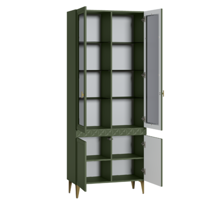 Шкаф-витрина Марион 16.397.02 дымчатый зеленый K521, олива шагрень AG 1050 ПВХ