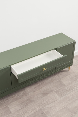 Гостиная Марион композиция 1 дымчатый зеленый K521, олива шагрень AG 1050 ПВХ, белый PE шагрень (собирается на любую сторону)