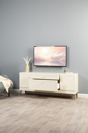 Гостиная Марион композиция 2 слоновая кость С341 PE, слоновая кость 6898 ПВХ, белый PE шагрень (собирается на любую сторону)