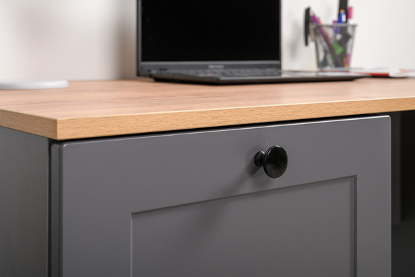 Стол письменный Остин 12.159 серый графит 0162 РЕ, дуб золотой CRAFT, графит ZB 856-2 ПВХ, сборка на любую сторону