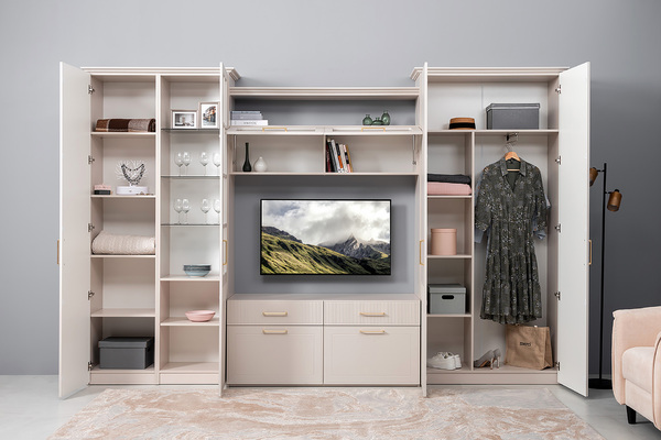 Шкаф-витрина Ричфорд 16.396 кашемир 5981 BS, моно керамика D166-2 ПВХ (собирается на любую сторону)