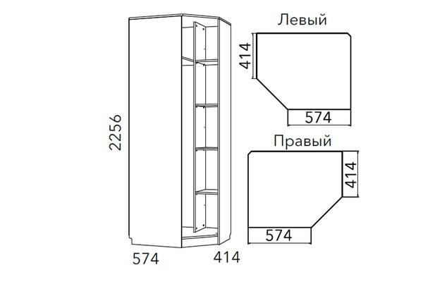 Шкаф для одежды угловой Фанк НМ 013.04-02 М правый, дуб сонома, белый