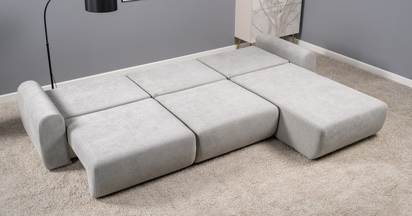 Диван-кровать угловой Тэдди 1506 композиция 3, букле Pique 011 серый, модульная система, сборка на любую сторону