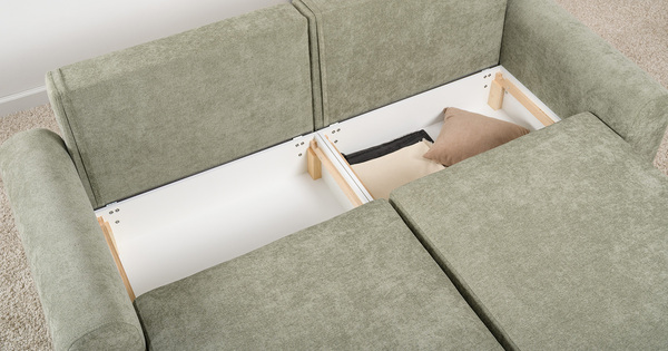 Диван-кровать угловой Тэдди 1503 композиция 2, букле Pique 007 оливковый, модульная система, сборка на любую сторону