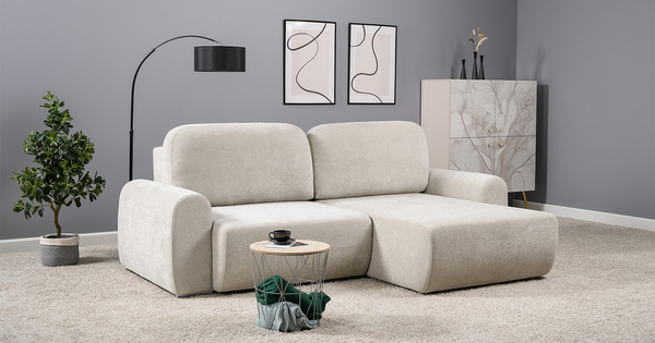 Диван-кровать угловой Тэдди 1505 композиция 2, букле Pique 010 светло-серый, модульная система, сборка на любую сторону